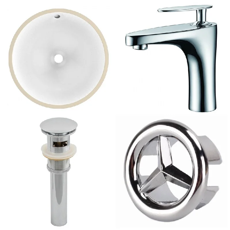 15.75-in. W CUPC Round Undermount Sink Set In White - Chrome Hardware With 1 Hole CUPC Faucet - Overflow Drain Incl.