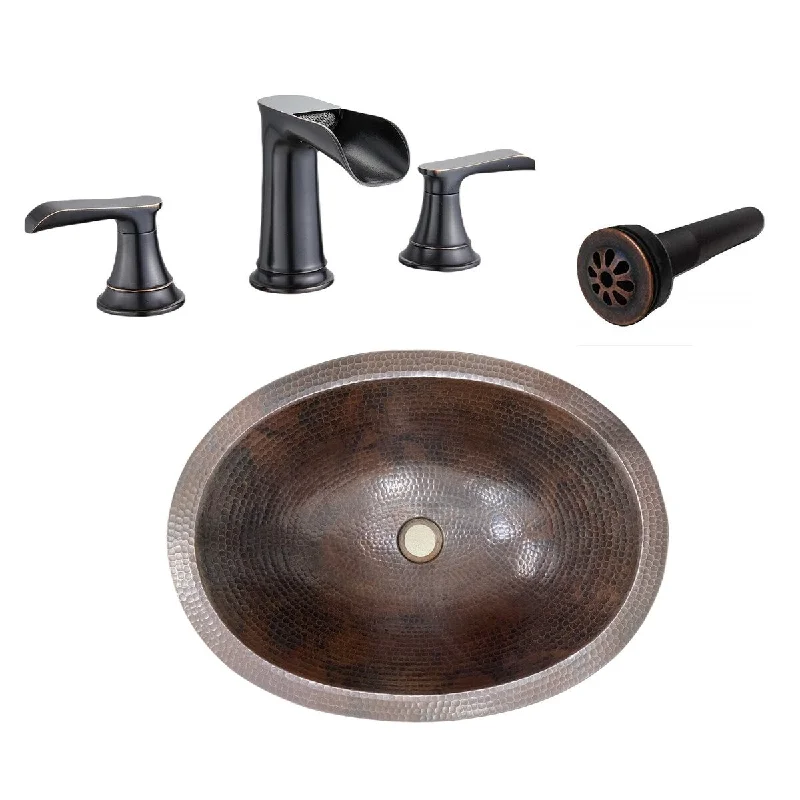 16" Rustic Copper Bathroom Sink with Faucet & Drain Included - 16" X 12" X 5"