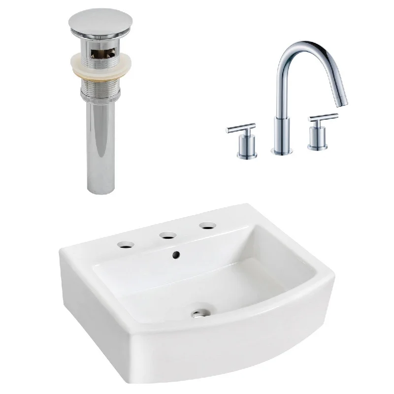 22.25-in. W Wall Mount White Vessel Set For 3H8-in. Center Faucet - Faucet Included