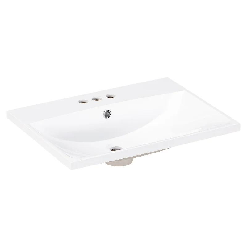 24" Bathroom Vanity Top Only,White Basin,3-Faucet Holes,4" Faucet Available