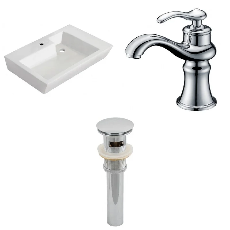 26-in. W Wall Mount White Vessel Set For 1 Hole Center Faucet - Faucet Included