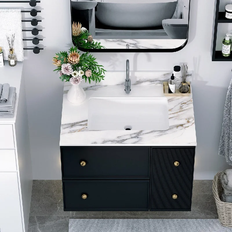 31 Inch Bathroom Marble Vanity Top,with Undermount Middle Sink and 4" Height Backsplash,Pre-Drilled Faucet Hole Vanity Top