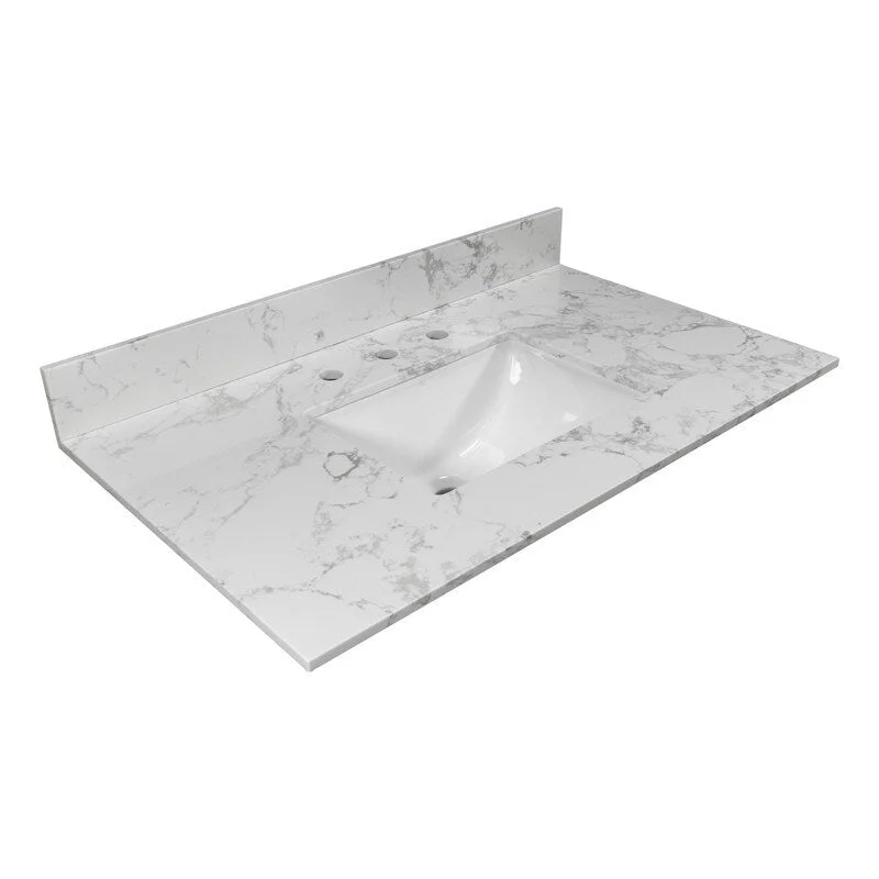 31inch bathroom vanity top stone carrara white,3 faucet holes