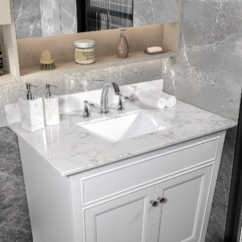 31inch bathroom vanity top stone carrara white new style tops with rectangle sink and back splash with 3 faucet hole