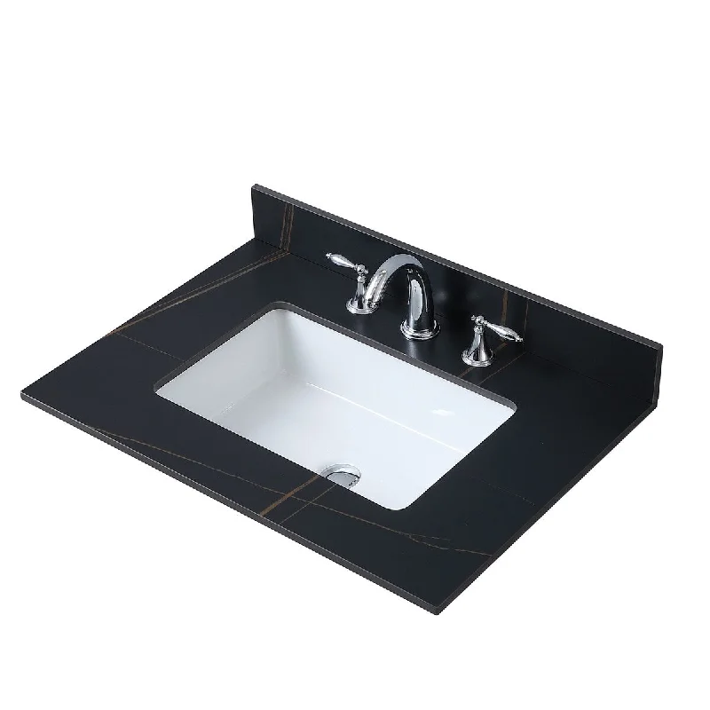 31inch sintered stone bathroom vanity top black gold color with undermount ceramic sink and three faucet hole with backsplash