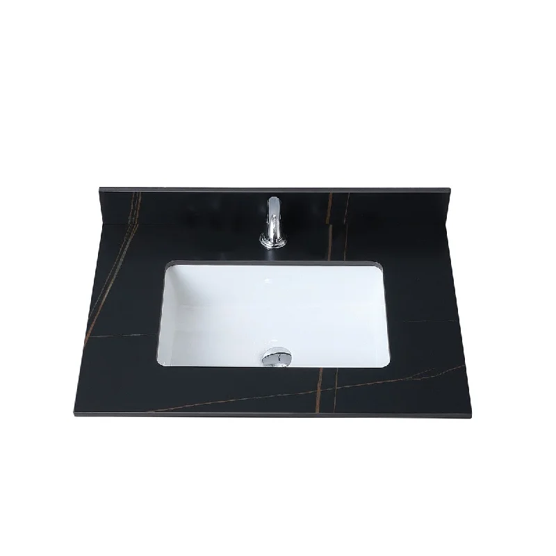 31inch sintered stone bathroom vanity top gold color with undermount ceramic sink and single faucet hole with backsplash