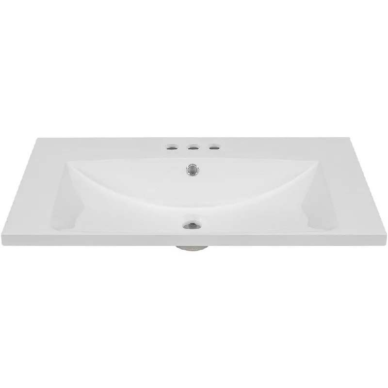 36" Rectangular Ceramic Vanity Top with White Basin, 3 Faucet Holes