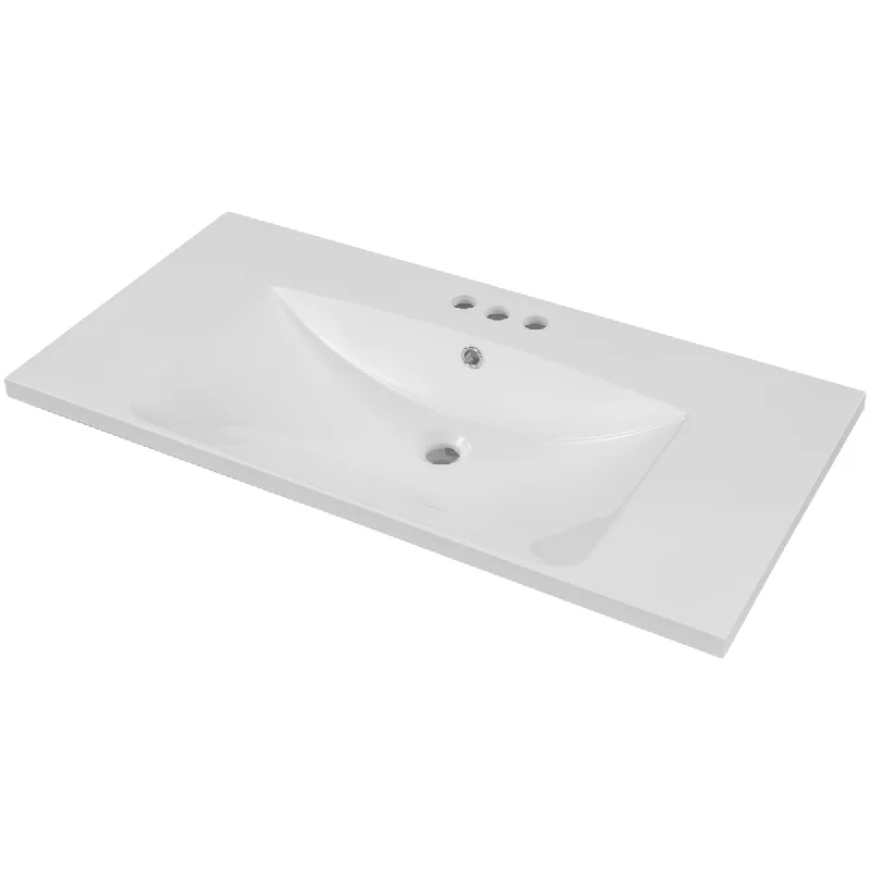 36"Single Bathroom Vanity Top with White Basin,3-Faucet Holes,Ceramic