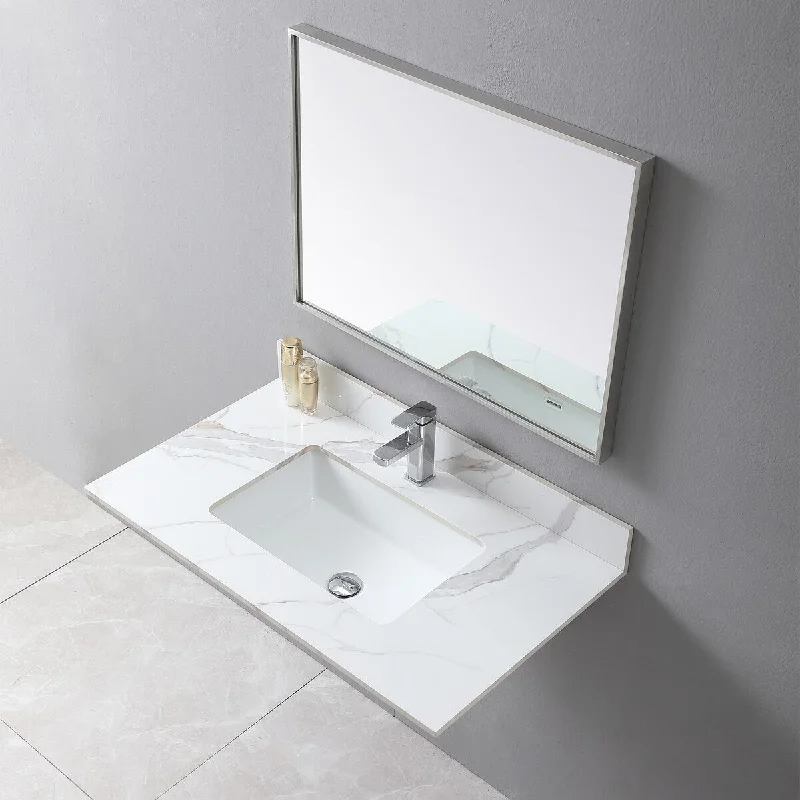 37inch bathroom vanity top stone carrara gold new style tops with rectangle undermount ceramic sink and single faucet hole