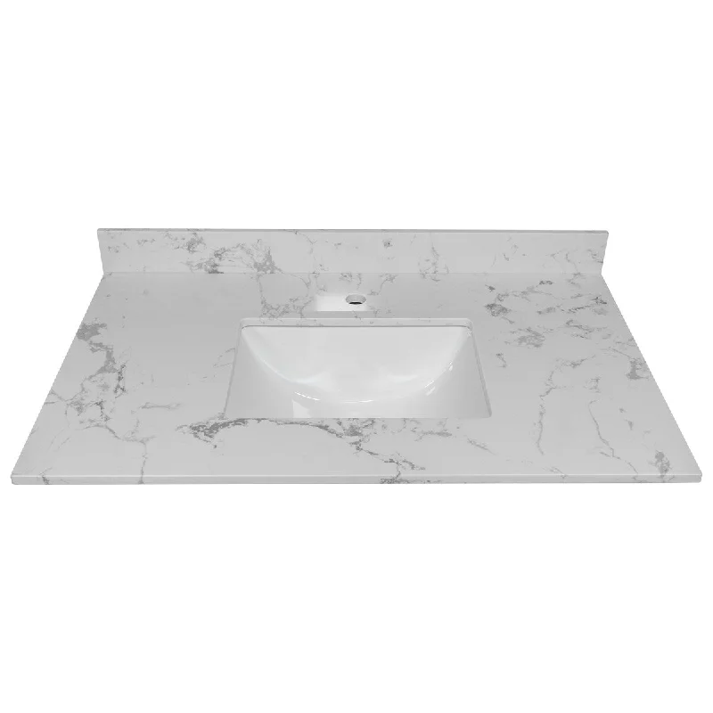 37inch bathroom vanity top stone carrara white new style tops with rectangle ceramic sink and single faucet hole