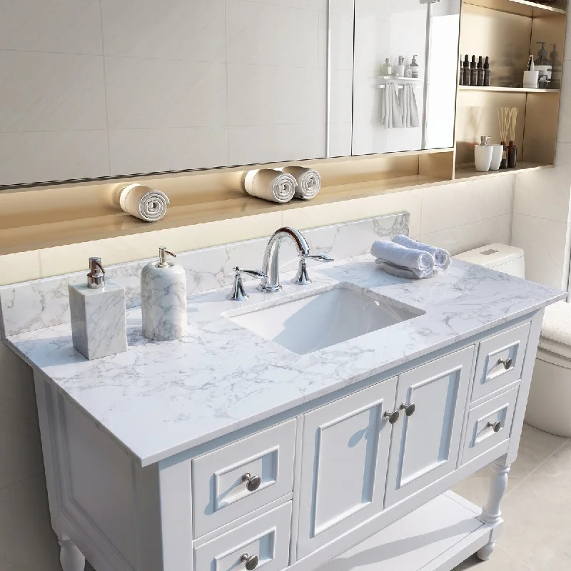 43" White undermount ceramic sink bathroom vanity top with 3 faucet hole