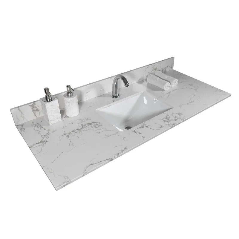 43" White undermount ceramic sink bathroom vanity TOP with back splash,single faucet hole