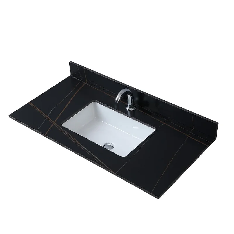 43inch bathroom stone vanity top black gold color with undermount ceramic sink and single faucet hole with backsplash