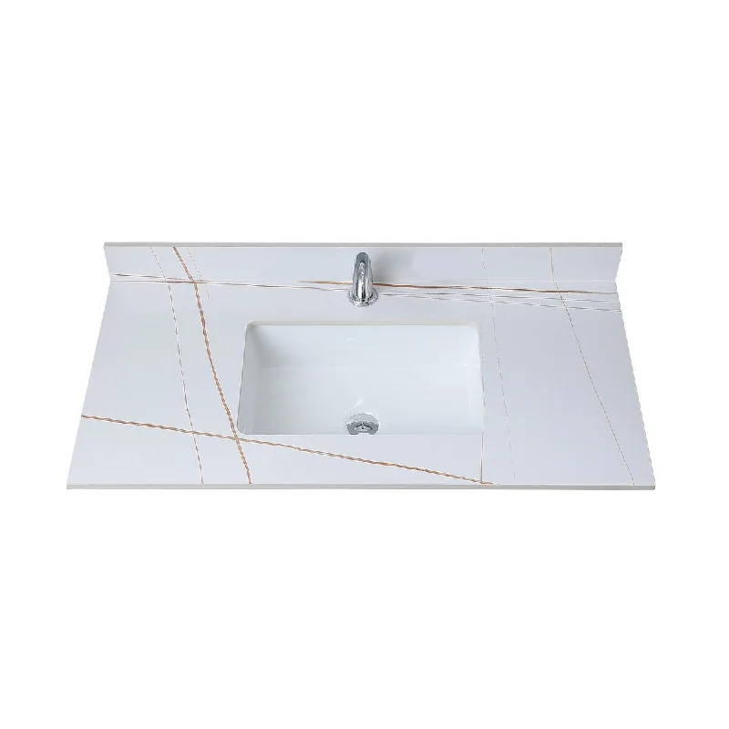 43inch bathroom vanity top stone White gold new style tops with rectangle undermount ceramic sink and single faucet hole