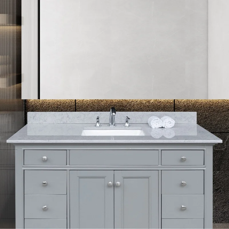 49" Gray undermount ceramic sink bathroom vanity top with 3 faucet hole