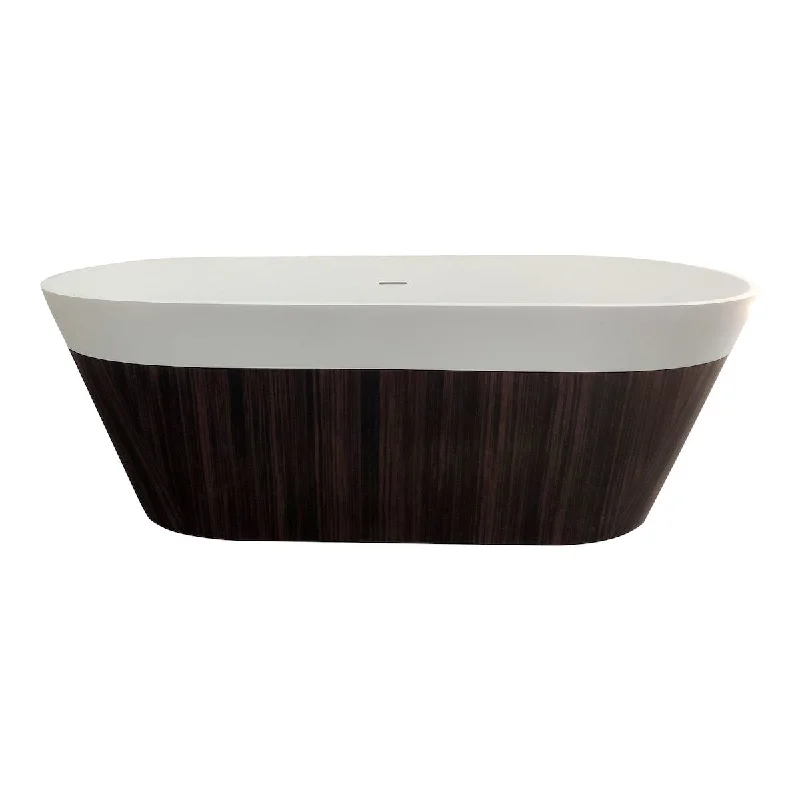 63 in. x 30 in. Solid Surface Freestanding Flatbottom Soaking Bathtub in Matte White