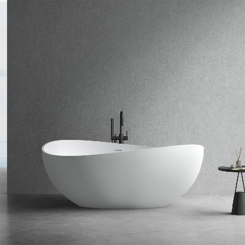 63 Inch White Solid Surface Bathtub for Bathroom