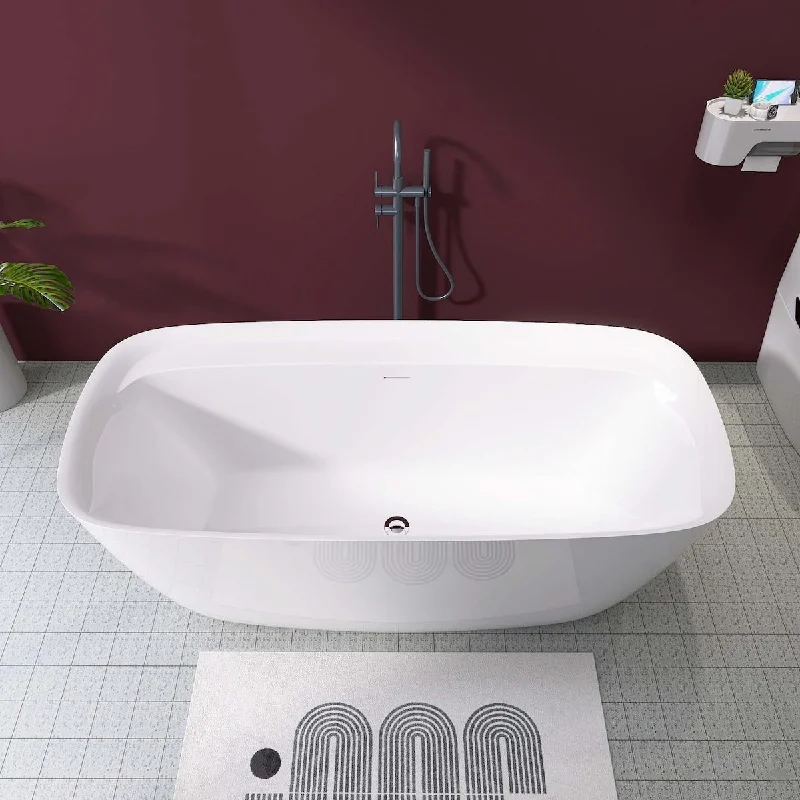 67 in. x 30.7 in. Acrylic Freestanding Flatbottom Soaking Bathtub in Gloss White