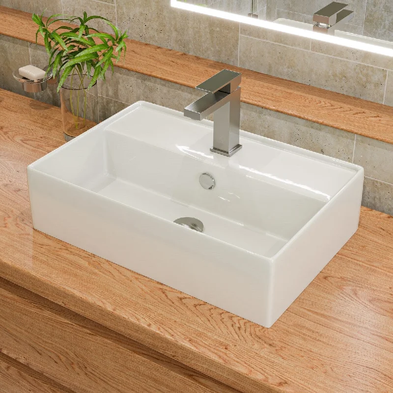 ALFI brand White 24" Modern Rectangular Above Mount Ceramic Sink with Faucet Hole