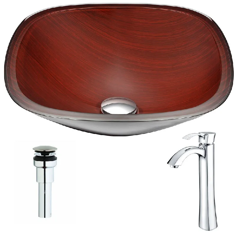 Anzzi Cansa Series Deco-glass Vessel Sink in Rich Timber with Harmony Faucet in Chrome