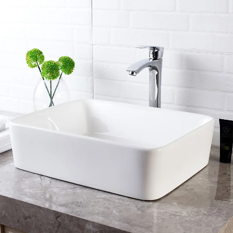 Ceramic Bathroom Vessel Sink and Faucet Combo with Faucet