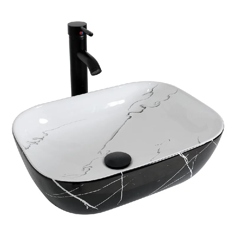 Ceramic Vessel Sink Black Bathroom Vanity Basin Bowl with Faucet - 18" x 13"