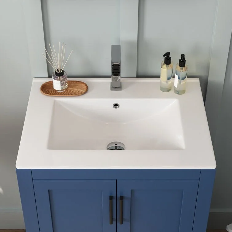 DeerValley 24" White Rectangular Single Vanity Top with Faucet Hole and Overflow(Sink Only)