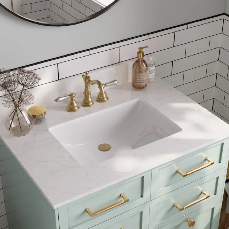 DeerValley 31" X 22" Engineered Stone Single Bathroom Vanity Top with Ceramic Sink, Three Faucet Holes