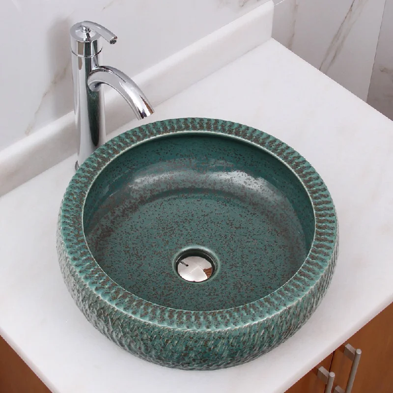 ELIMAX'S 2001+882002 Jade Rock Pattern Porcelain Ceramic Bathroom Vessel Sink With Faucet Combo