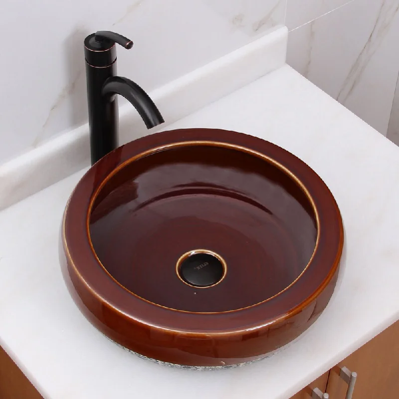 ELIMAX'S 2007+882002 Shine Bronze Glaze Pattern Porcelain Ceramic Bathroom Vessel Sink With Faucet Combo