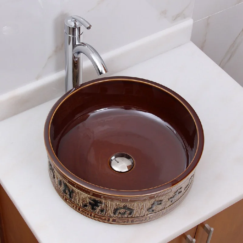 Elimax's 2015+882002 Oriental Bronce Porcelain Ceramic Bathroom Vessel Sink with Faucet Combo