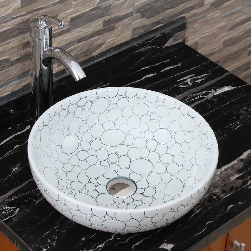 Elimax's 2018+882002 Cobblestone Pattern Porcelain Ceramic Bathroom Vessel Sink with Faucet Combo