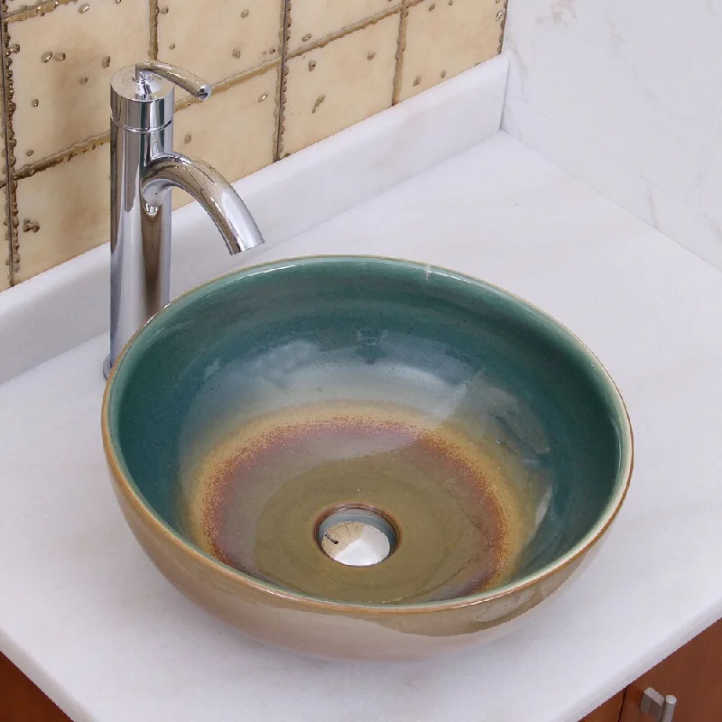 Elimax's 2025+882002 Multicolor Glaze Porcelain Ceramic Bathroom Vessel Sink with Faucet Combo