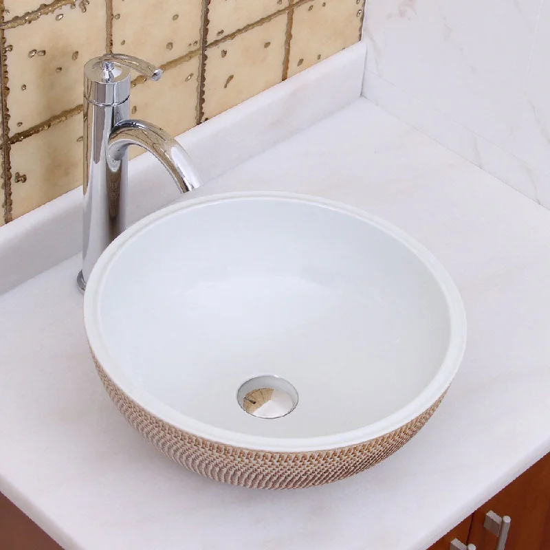 Elimax's 2028+882002 Ocher and White Porcelain Ceramic Bathroom Vessel Sink with Faucet Combo