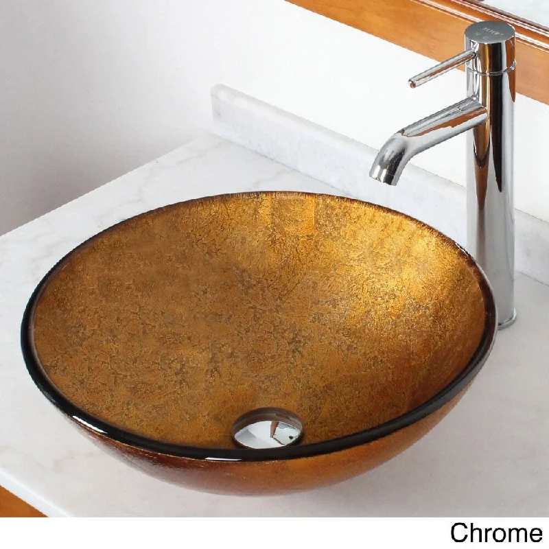 Elite 1201F371023 Metallic Bronze Foil Handcrafted Vessel Sink with Faucet Combo