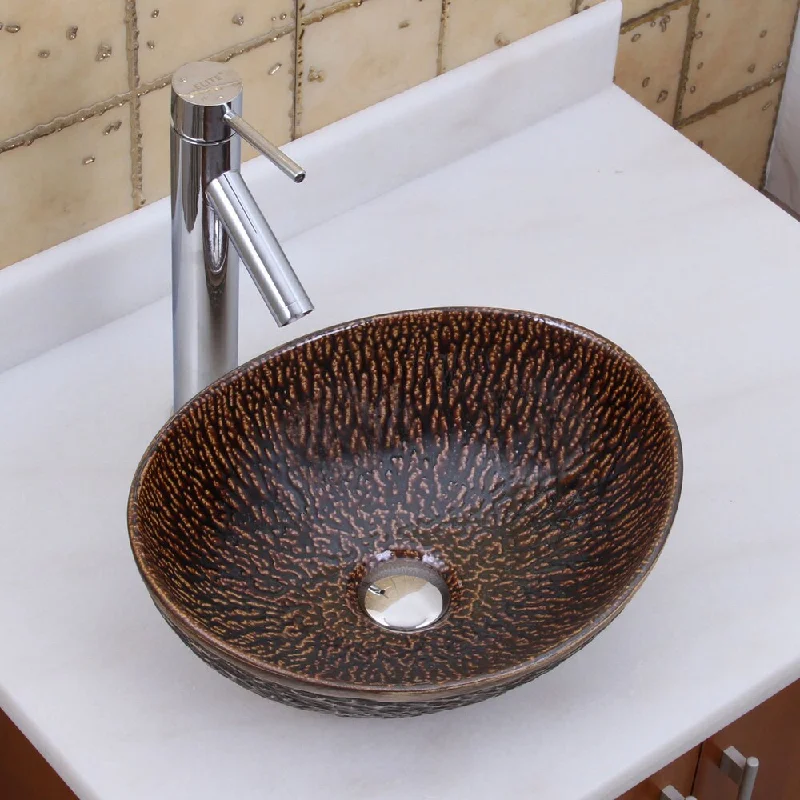 Elite 1552 2659 Oval Bronze Glaze Porcelain Ceramic Bathroom Vessel Sink With Faucet Combo