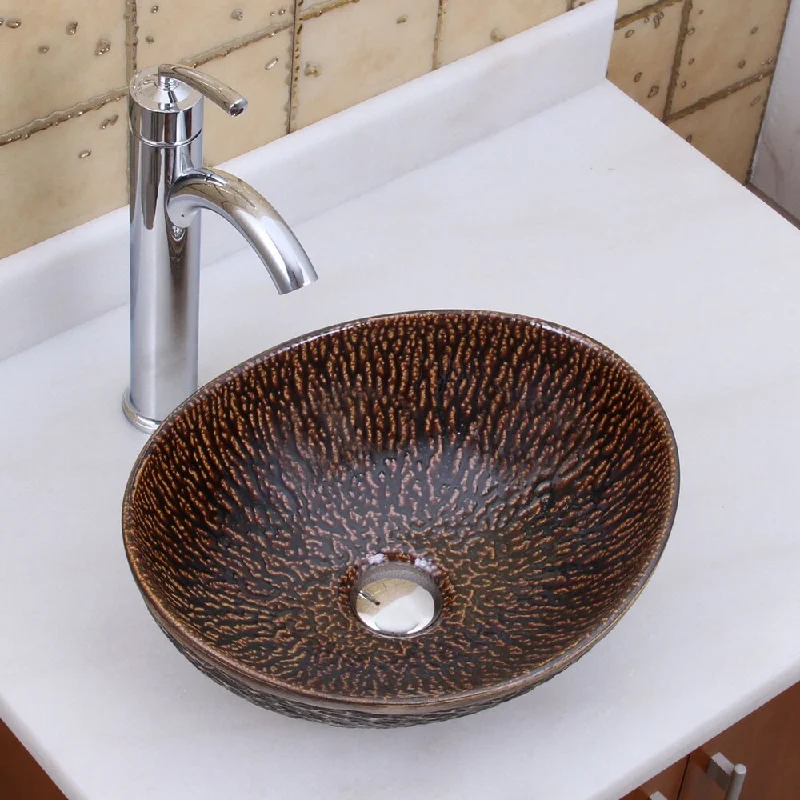 Elite 1552 882002 Oval Bronze Glaze Porcelain Ceramic Bathroom Vessel Sink With Faucet Combo