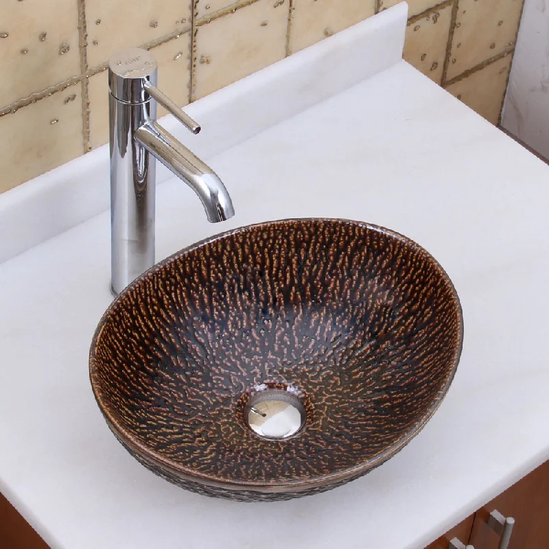 Elite 1552 F371023 Oval Bronze Glaze Porcelain Ceramic Bathroom Vessel Sink With Faucet Combo