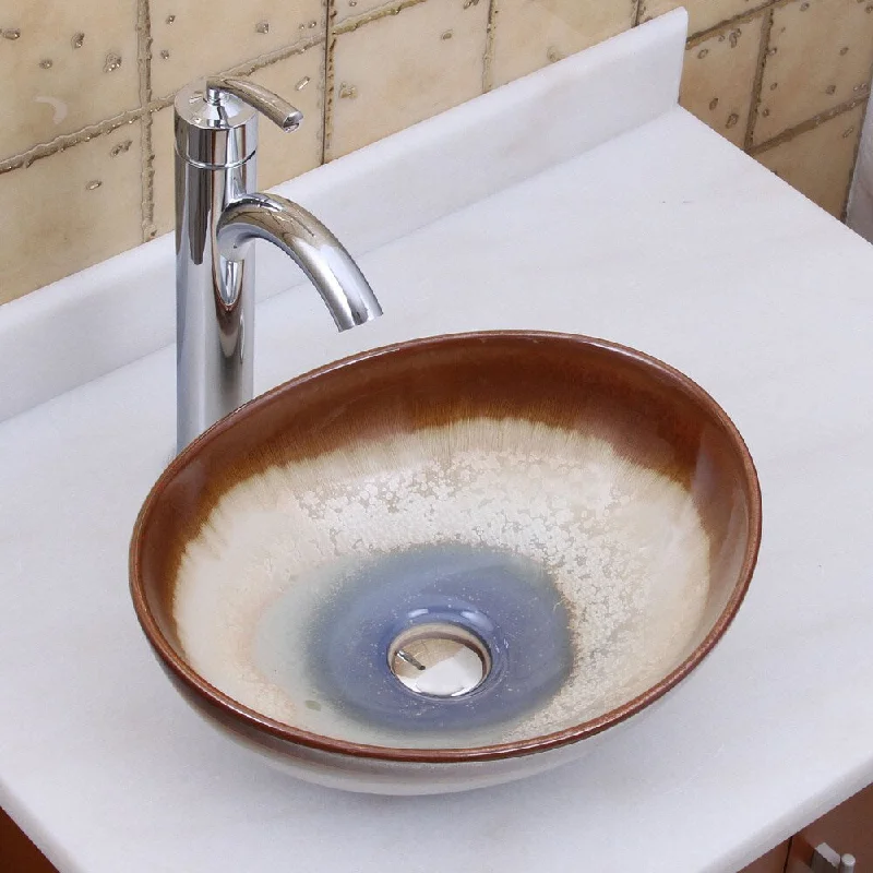 Elite 1554+882002 Oval Multicolor Glaze Porcelain Ceramic Bathroom Vessel Sink with Faucet Combo