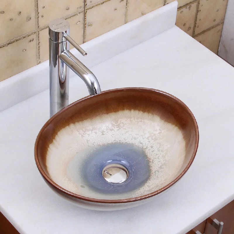 Elite 1554+F371023 Oval Multicolor Glaze Porcelain Ceramic Bathroom Vessel Sink with Faucet Combo