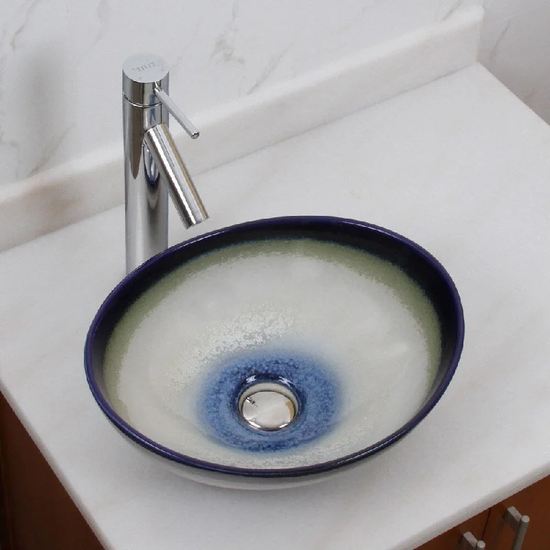 Elite 1555+2659 Oval Multicolor Glaze Porcelain Ceramic Bathroom Vessel Sink with Faucet Combo