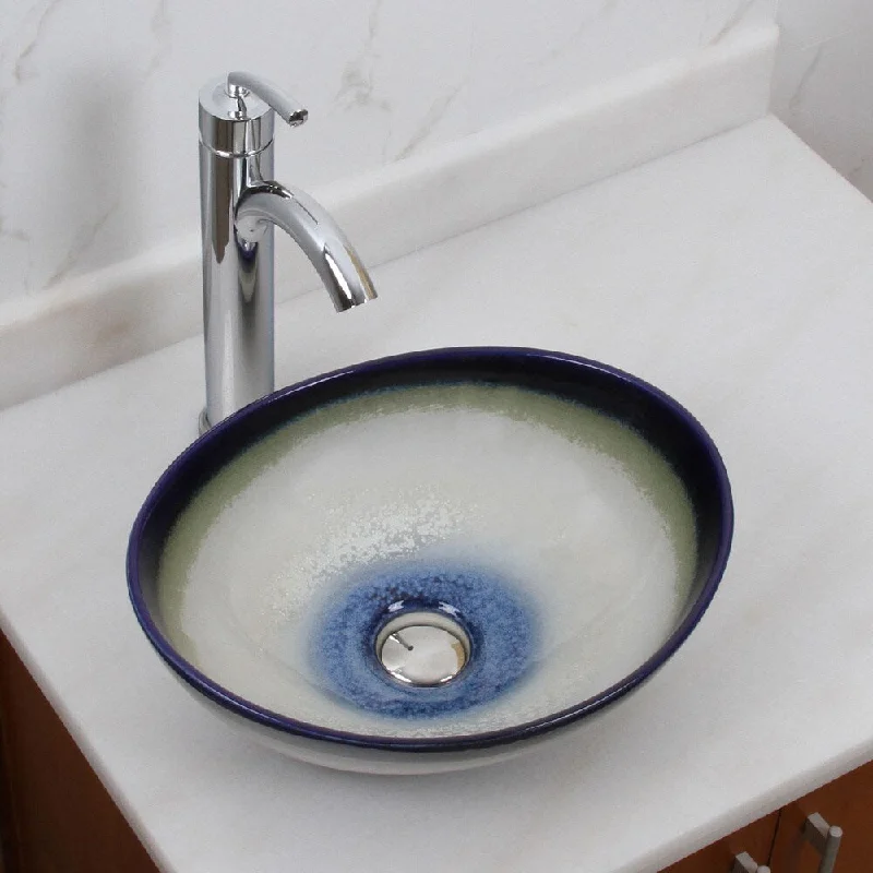 Elite 1555+882002 Oval Multicolor Glaze Porcelain Ceramic Bathroom Vessel Sink with Faucet Combo