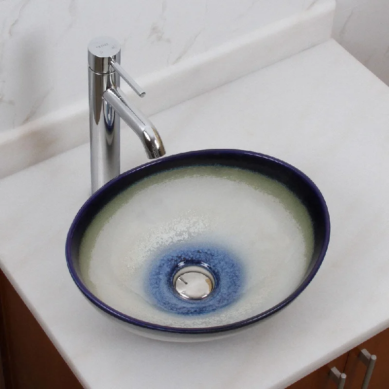 Elite 1555+F371023 Oval Multicolor Glaze Porcelain Ceramic Bathroom Vessel Sink with Faucet Combo