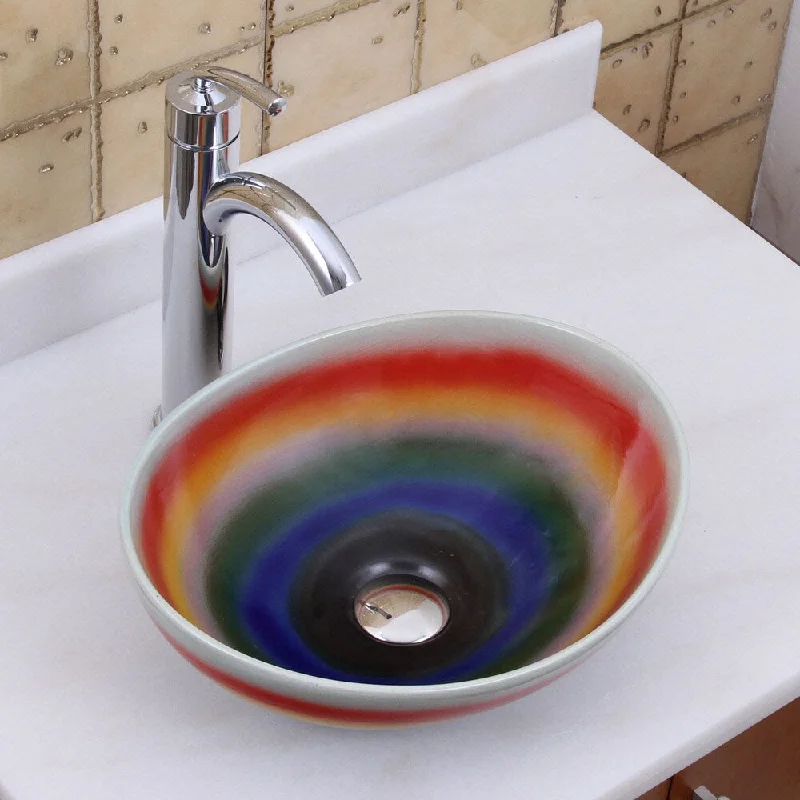 Elite 1556+882002 Oval Multicolor Glaze Porcelain Ceramic Bathroom Vessel Sink with Faucet Combo