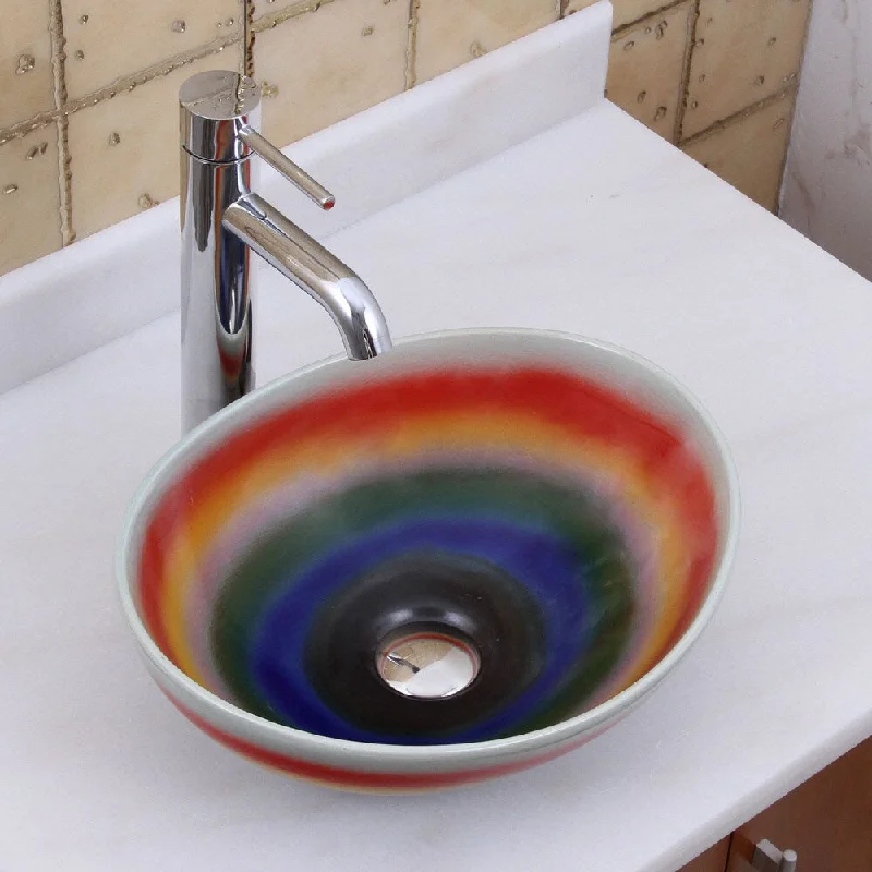 Elite 1556+F371023 Oval Multicolor Glaze Porcelain Ceramic Bathroom Vessel Sink with Faucet Combo