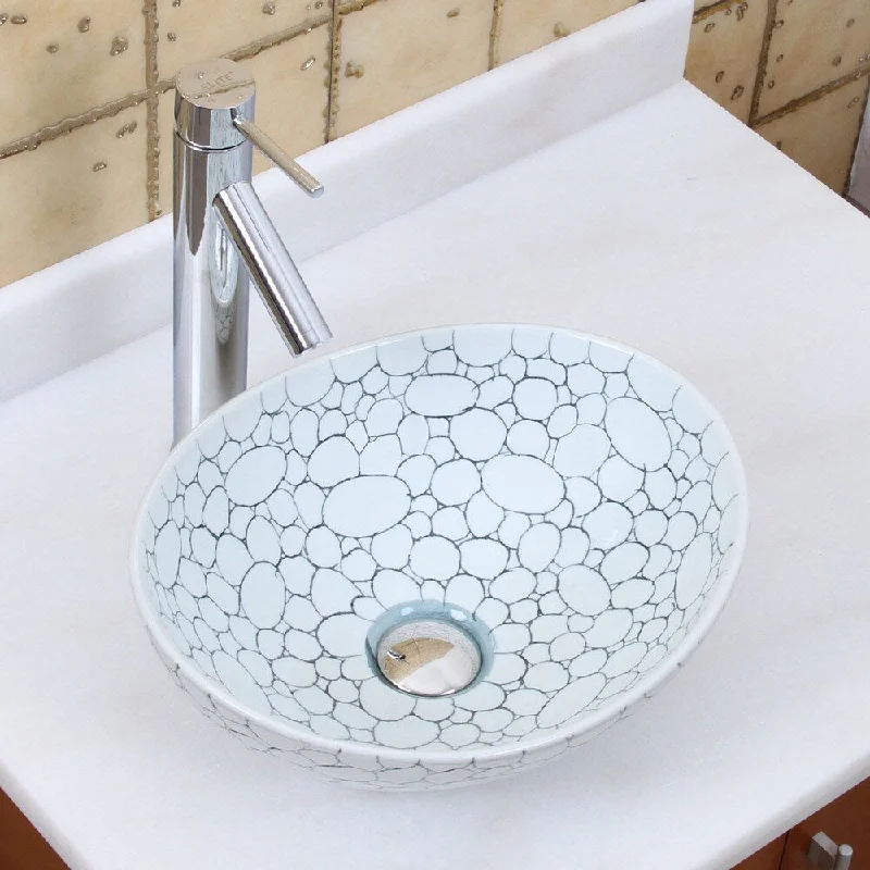 Elite 1558+2659 Oval Cobblestone Pattern Porcelain Ceramic Bathroom Vessel Sink with Faucet Combo