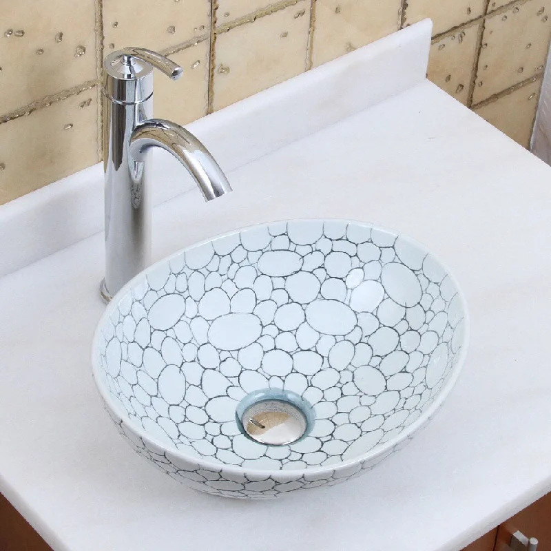 Elite 1558+882002 Oval Cobblestone Pattern Porcelain Ceramic Bathroom Vessel Sink with Faucet Combo