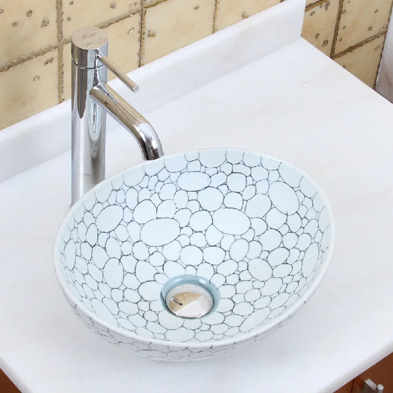 Elite 1558+F371023 Oval Cobblestone Pattern Porcelain Ceramic Bathroom Vessel Sinkk with Faucet Combo