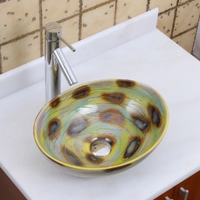 Elite 1560 2659 Oval Magic Color Glaze Porcelain Ceramic Bathroom Vessel Sink with Faucet Combo