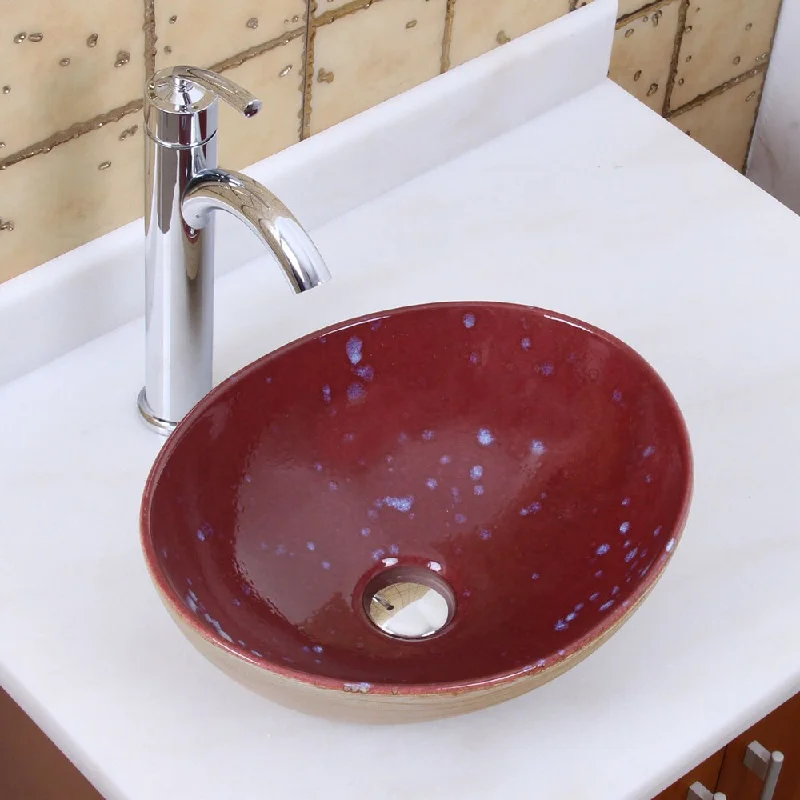 Elite 1563 882002 Oval Ruby Glaze Porcelain Ceramic Bathroom Vessel Sink With Faucet Combo